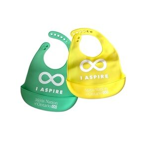 Teal and Yellow Métis Nation of Ontario Baby Bibs with Food Pouch